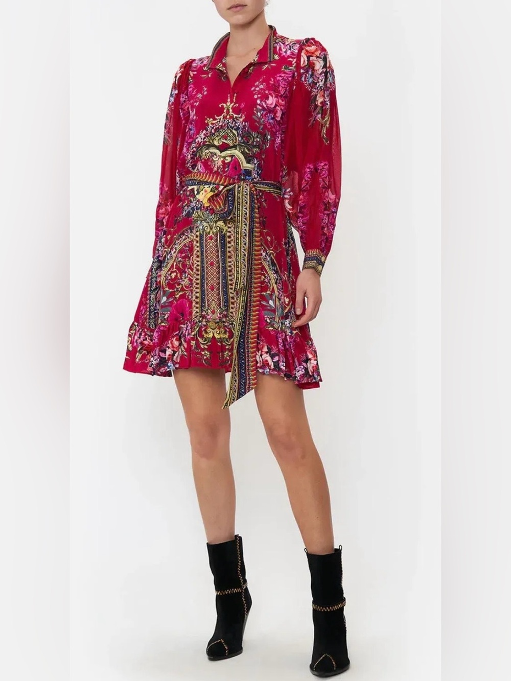 Camilla Pink Silk Floral Mini Dress Large